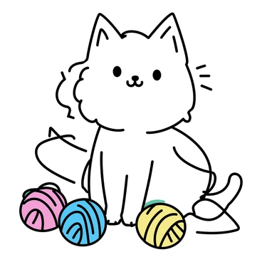 A Persian cat with fluffy white fur is sitting among colorful balls of yarn. The cat has bright, expressive eyes and a slight smile on its face, reflecting an amused demeanor. The yarn balls are in various vibrant colors, including red, blue, yellow, and green, scattered around the cat. Some strands of yarn are playfully tangled in the cat's fur, adding to the whimsical scene. The cat's posture is relaxed, with its tail curled around its body as it engages with the cheerful chaos of yarn.