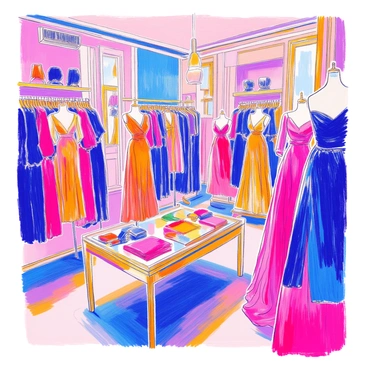 A luxury fashion boutique showcases rich velvet and satin fabrics draped gracefully across racks and hangers. The velvet appears plush and deep in color, while the satin glimmers softly under the boutique's lighting. A mirrored display table features swatches of the fabrics, reflecting their textures and hues. Elegant mannequins dressed in exquisite garments made of these materials stand prominently, highlighting their luxurious appeal. The boutique's walls are adorned with tasteful decor that complements the opulence of the fabrics.