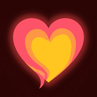 A heart-shaped flame flickering with vibrant colors of red and orange. The flame has delicate edges that curl inward, creating the shape of a heart. Radiating warmth, soft light glows around the flame, casting gentle shadows. The background is subtly dark to highlight the brightness of the flame, enhancing its symbolic representation of passion and warmth.