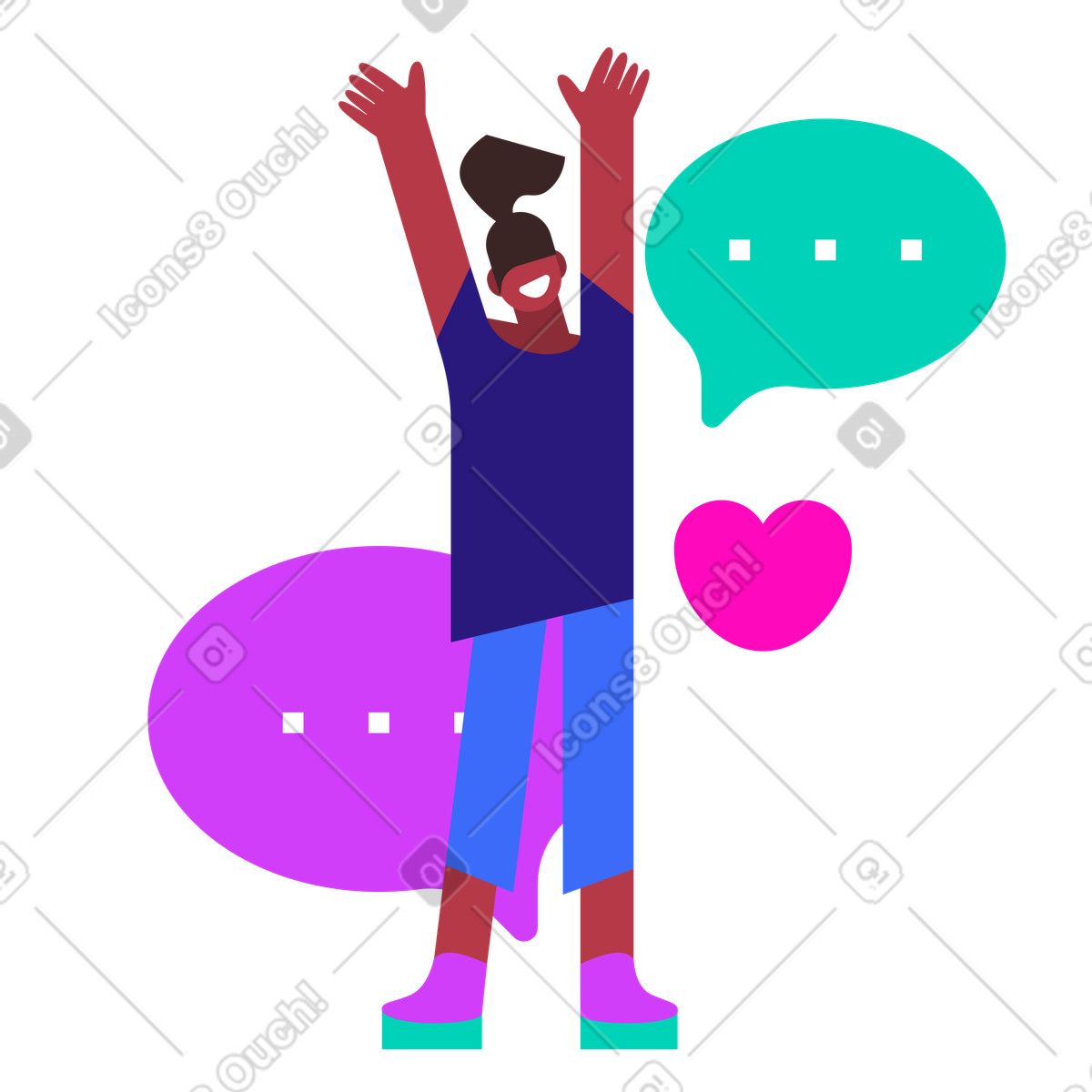 Frau führt angenehme unterhaltung per instant messaging-Illustration im Basic-Stil als Download in PNG, SVG