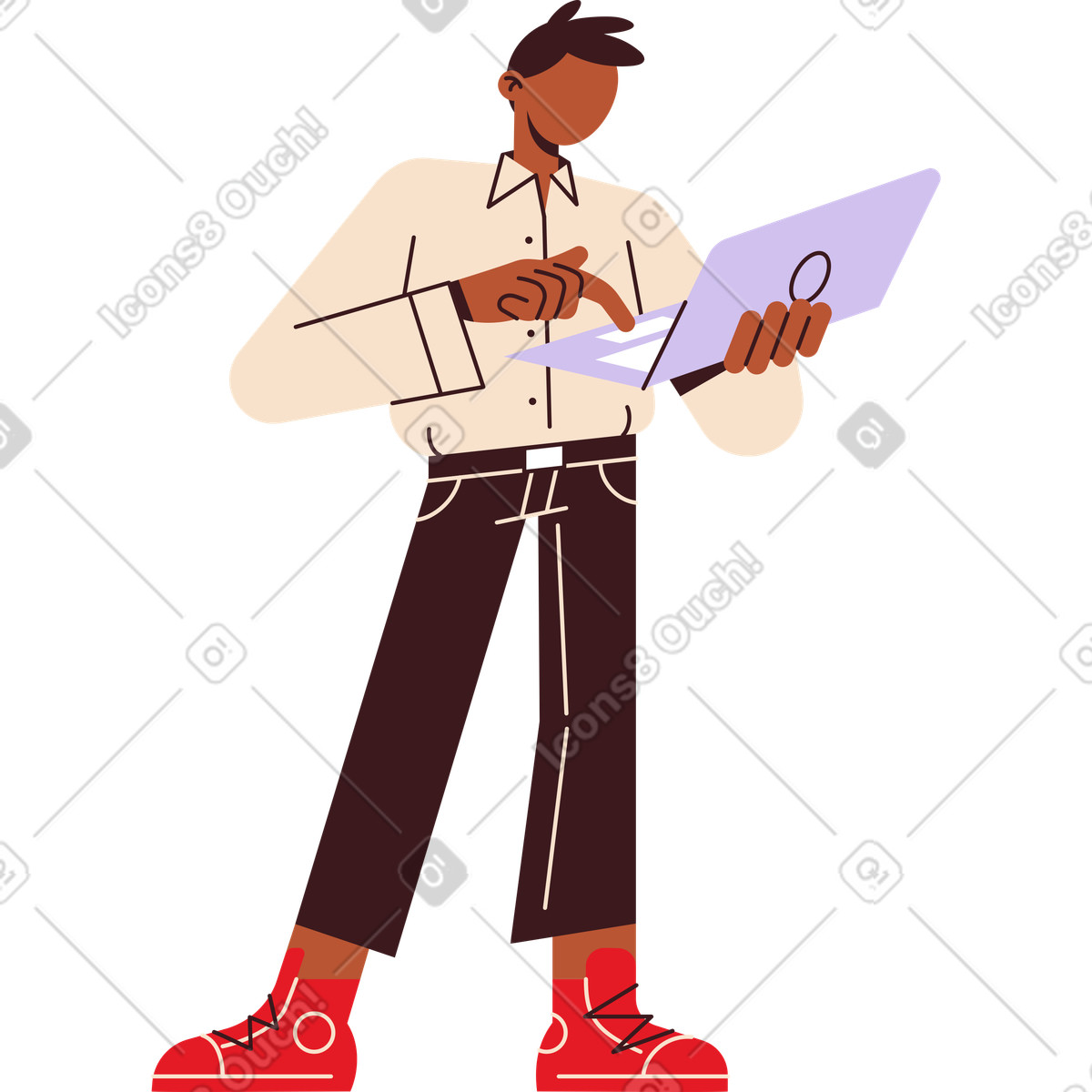 Ilustración Joven con laptop abierta en estilo Folks a descargar en PNG y SVG