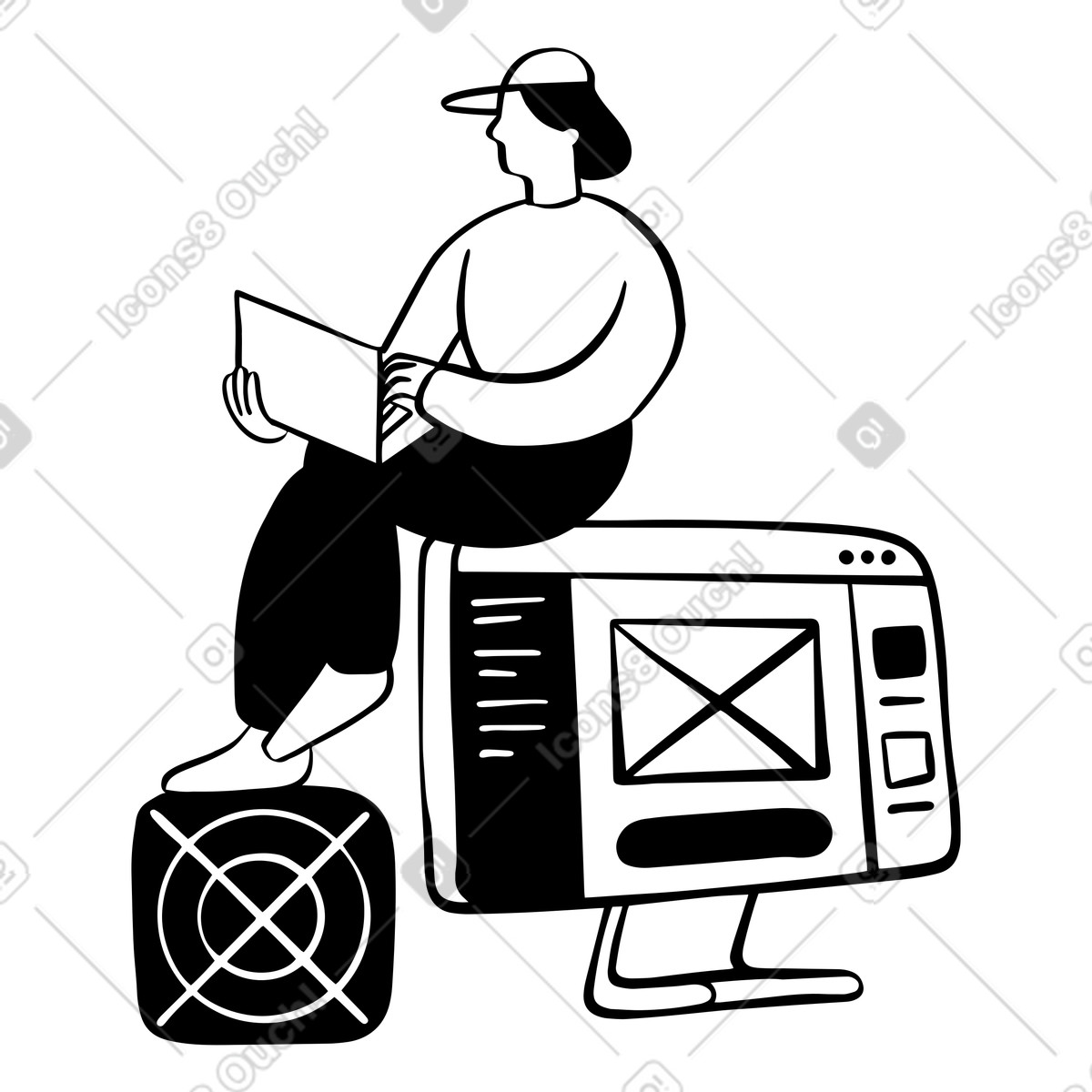 Ilustração de Homem trabalhando no design ui ux em PNG e SVG