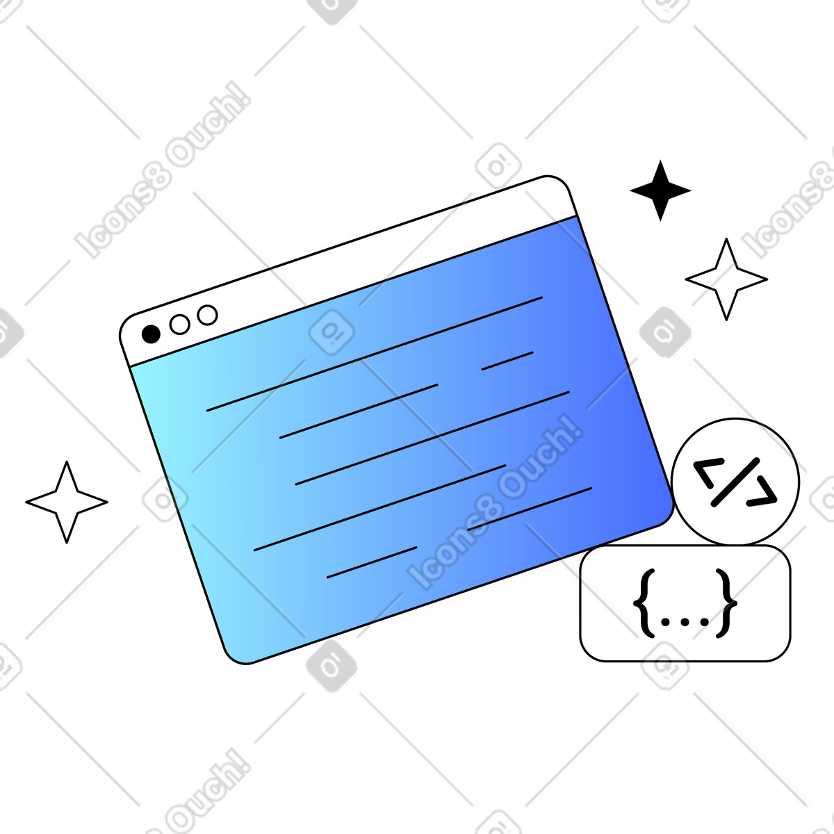 Browser window with coding symbols, Software development and programming illustration in PNG, SVG
