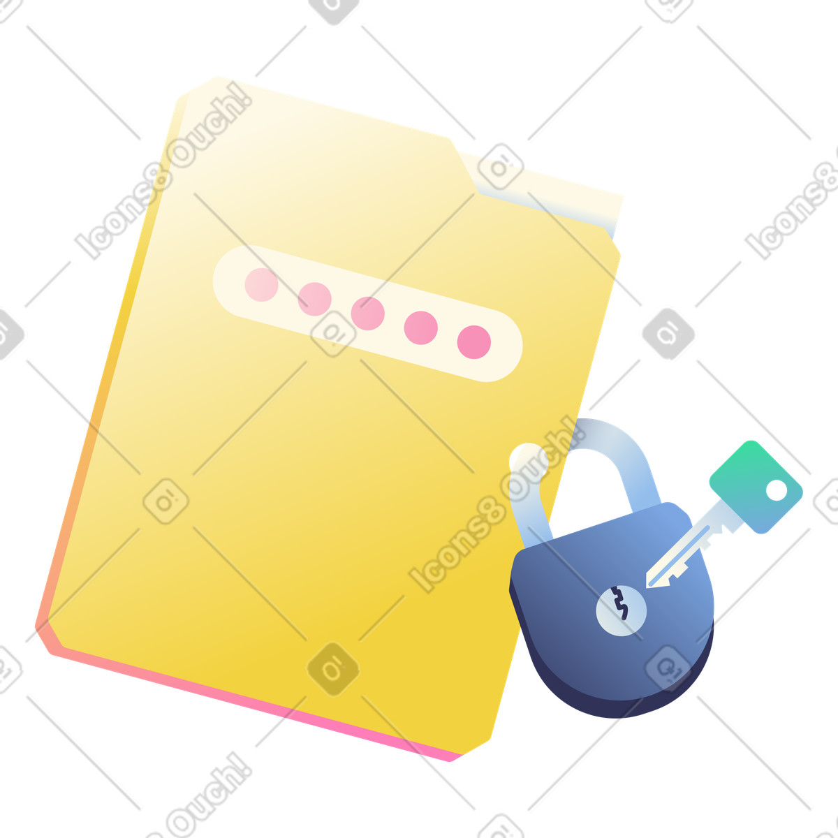 Confidential file with lock and key, Data privacy encryption illustration in Beam style download in PNG, SVG