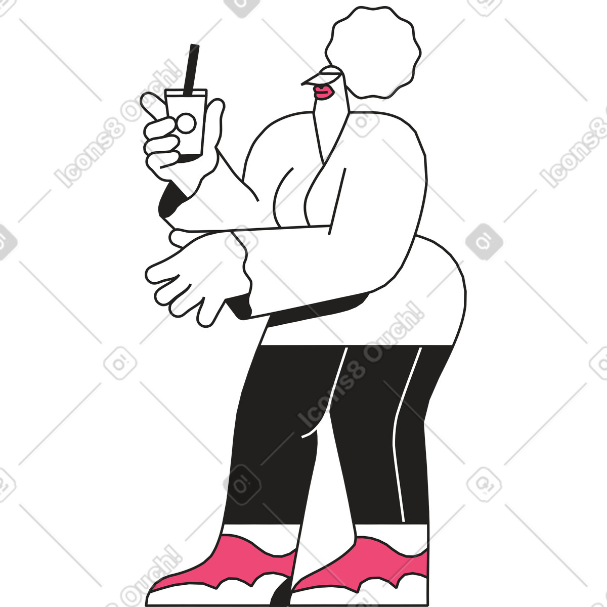 Donna in un berretto con cocktail illustrazione stile Dazzle Line scarica PNG, SVG