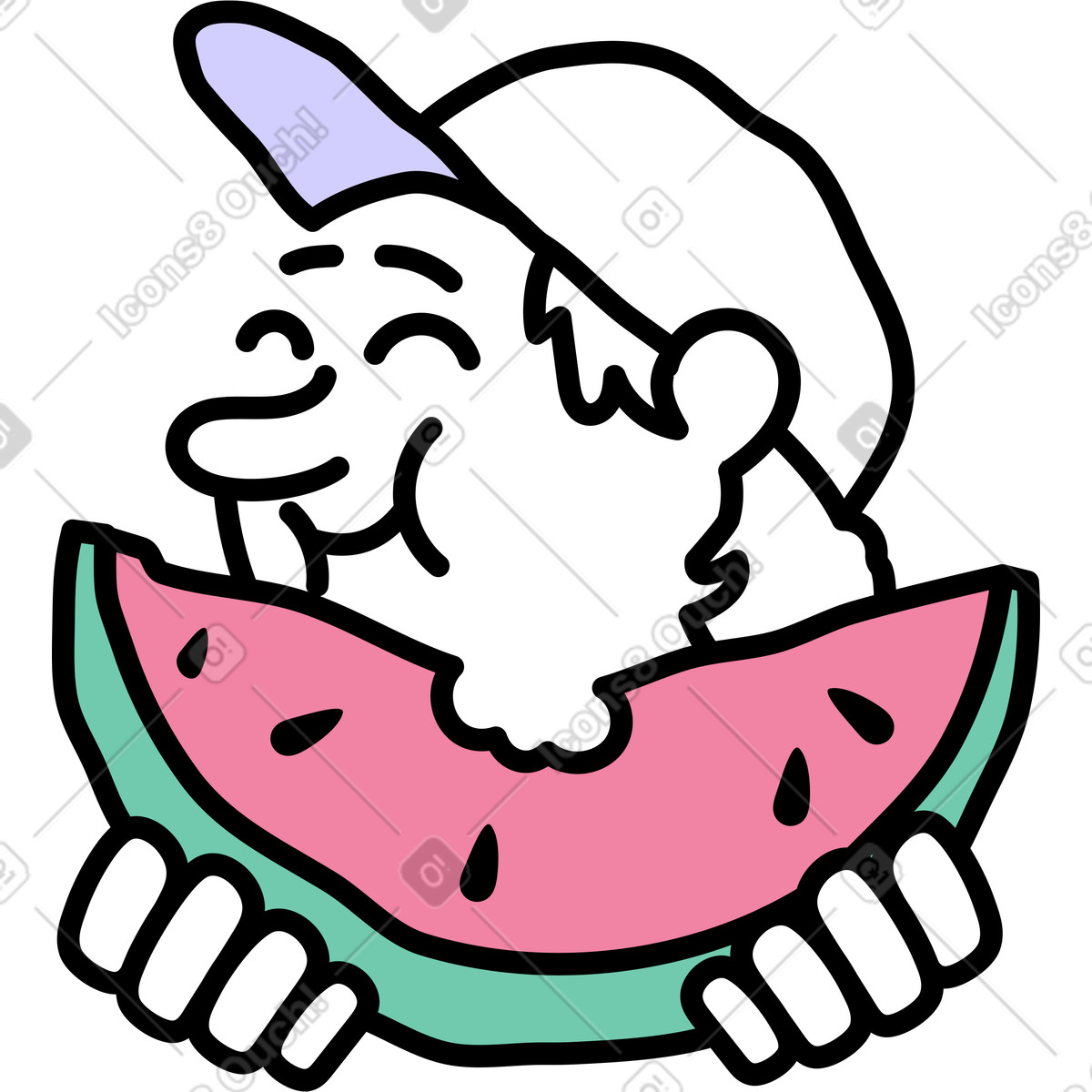 Ragazzo che mangia anguria illustrazione in stile Notes scarica in PNG, SVG