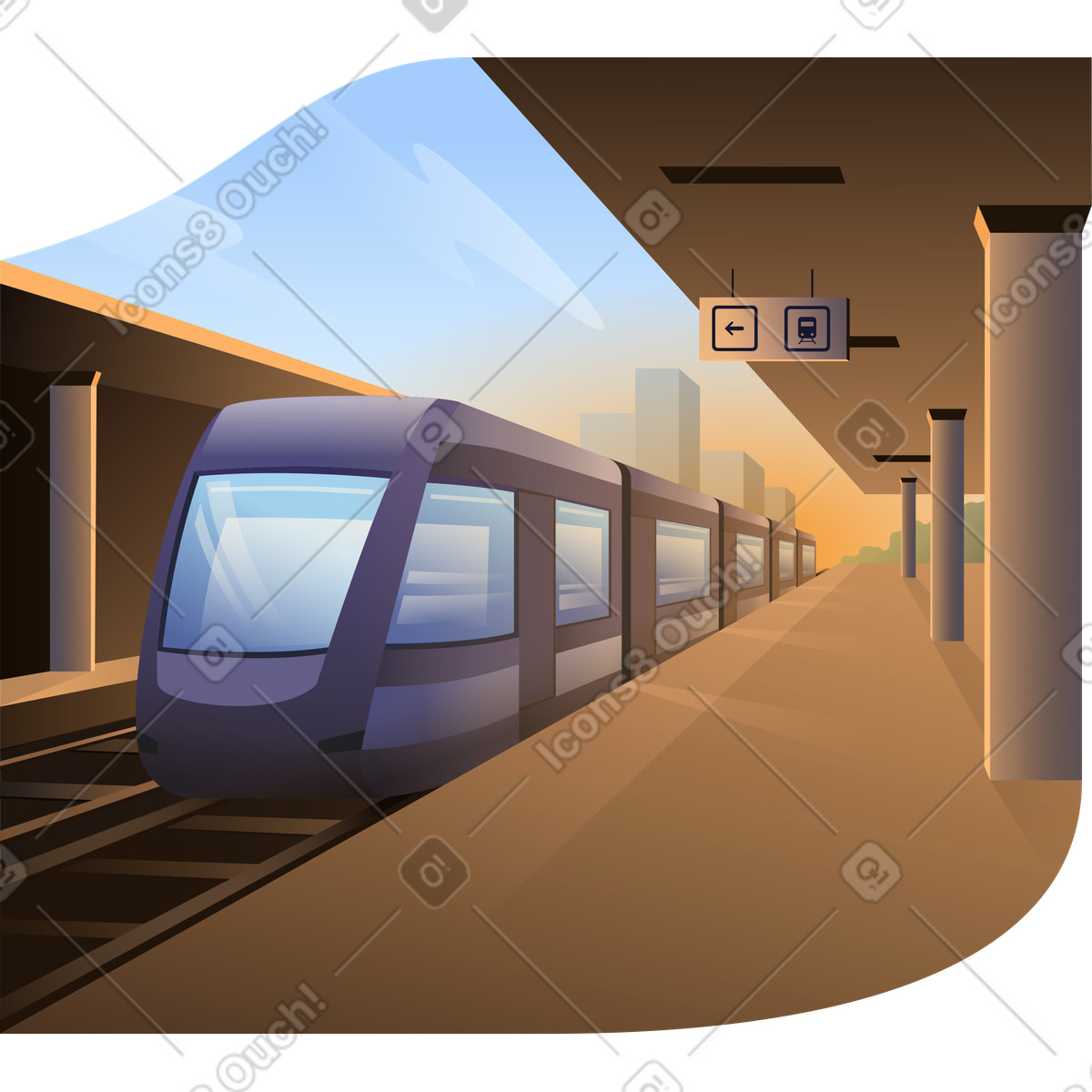 Train station background illustration in Vivid style download in PNG, SVG