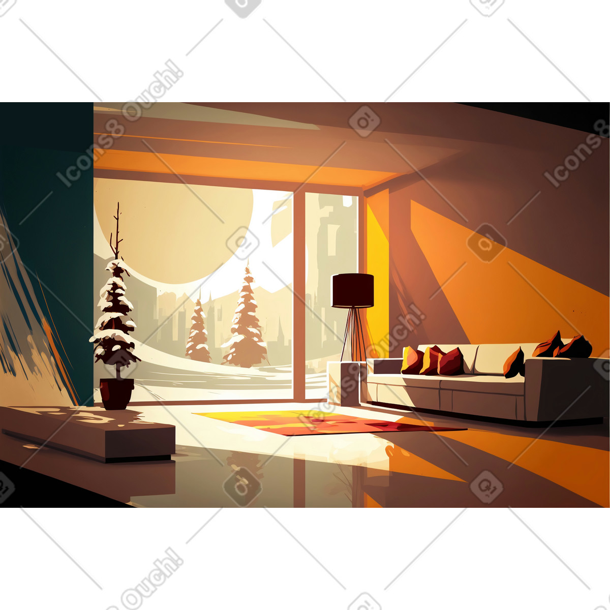 3D modern interior background illustration in Experimental style download in PNG, SVG