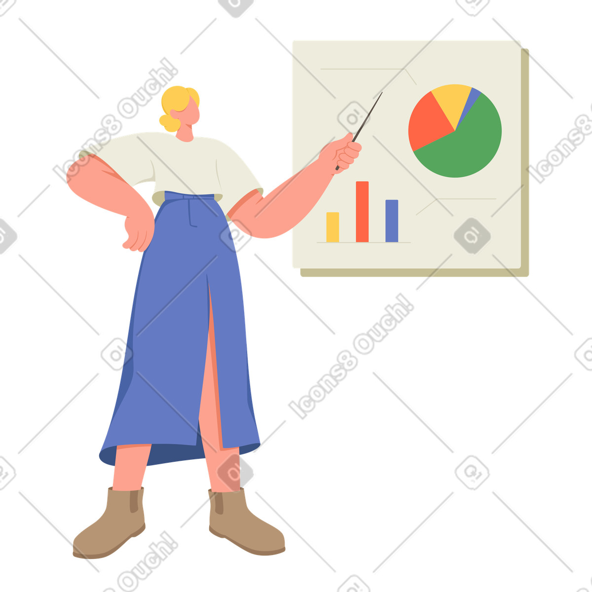 Woman with analytics interface animated illustration in Social style download in GIF, Lottie (JSON), AE