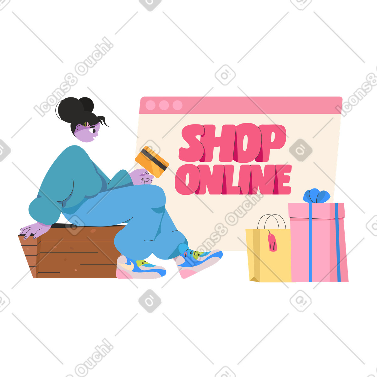 Customer using card to shop online, E-commerce and online retail concept illustrazione in stile Dizzy scarica in PNG, SVG