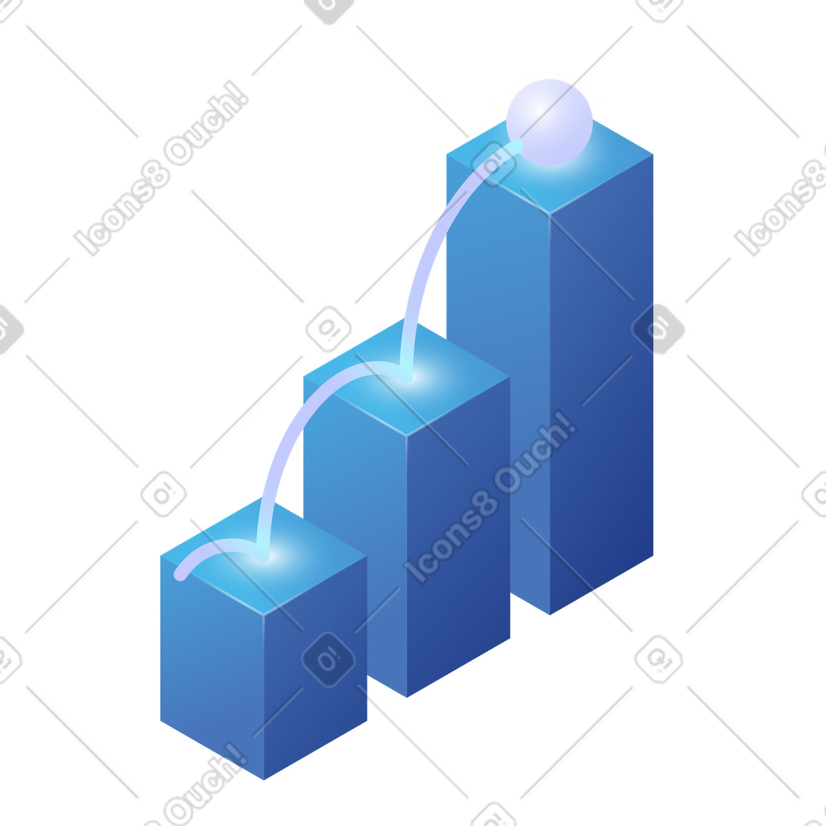 Ascending bar chart with bouncing ball, performance analytics and progress tracking illustration in PNG, SVG