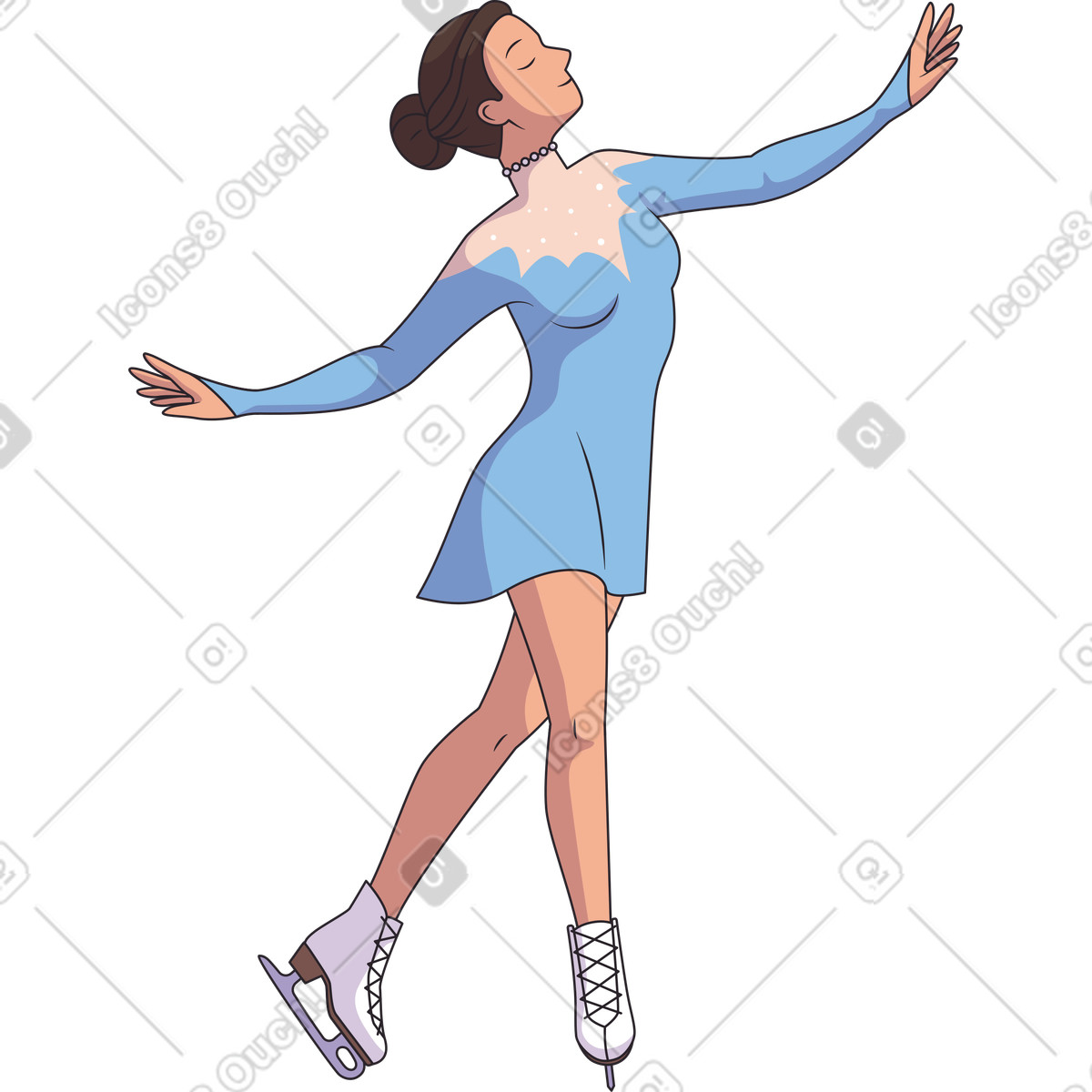 Figure skater girl standing and raising arms-Illustration im Eastwood-Stil als Download in PNG, SVG