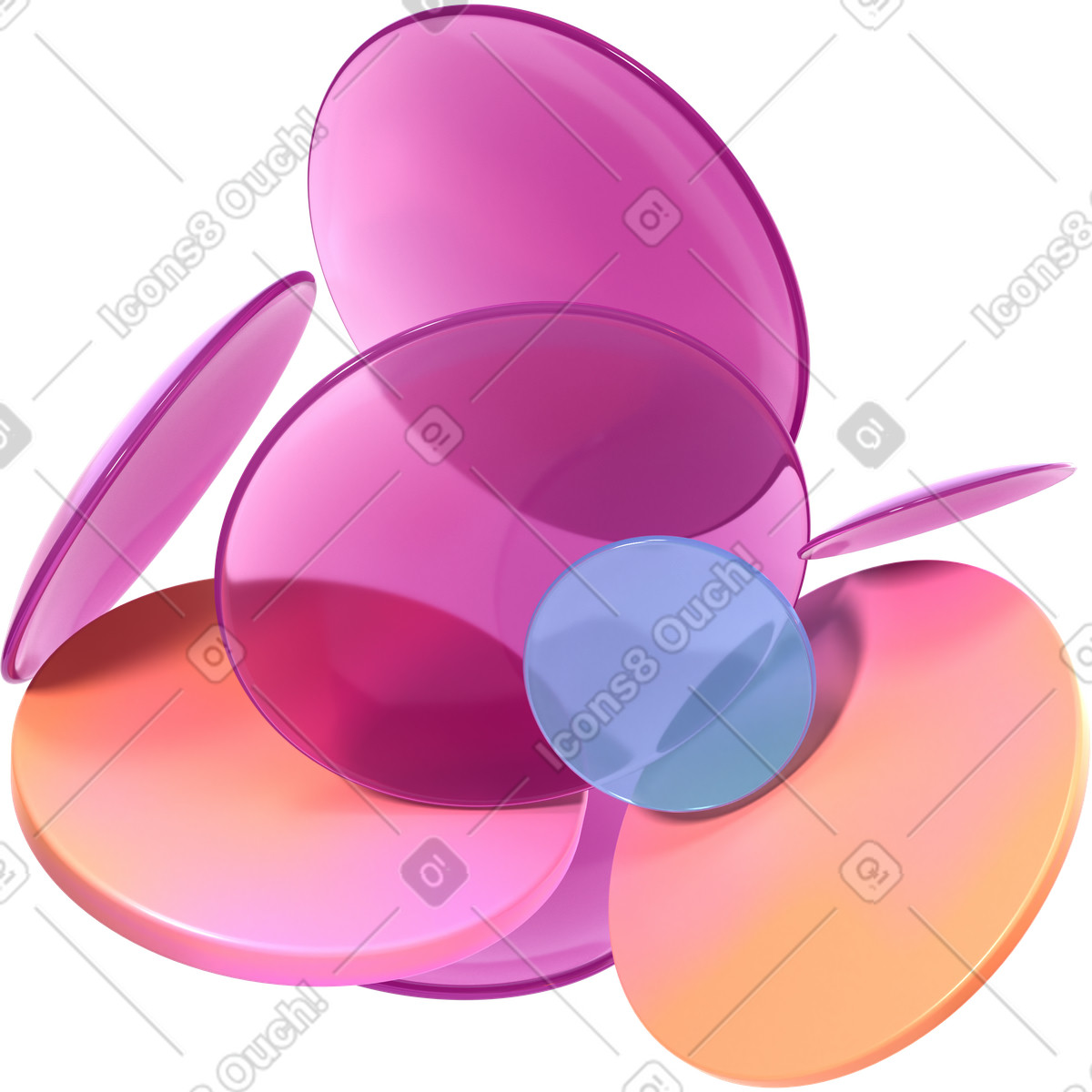 Illustration Lentilles volantes semi-transparentes dans le style 3D Glassy à télécharger aux formats PNG, SVG
