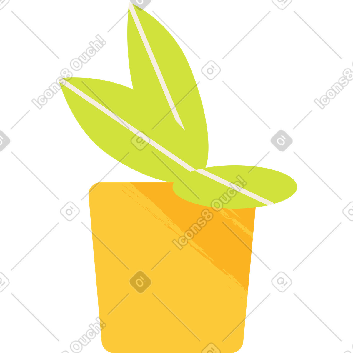 Green leaves in a yellow pot illustration Juicy style download PNG, SVG