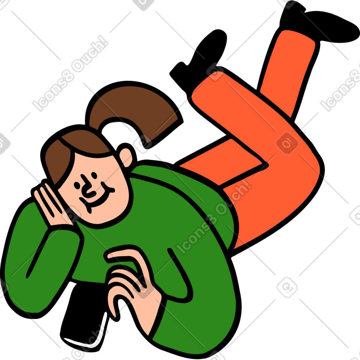 Young woman laying down and scrolling with a phone illustration in Comic style download in PNG, SVG