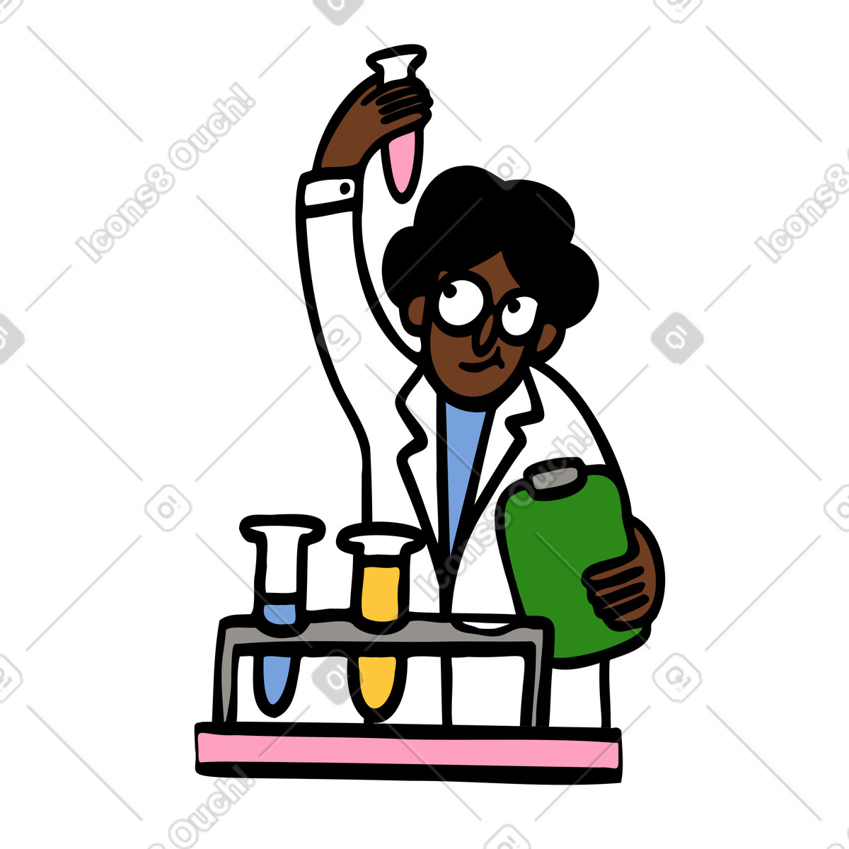 Ilustração de Cientista olhando para tubos ensaio em no estilo Comic baixar em PNG, SVG
