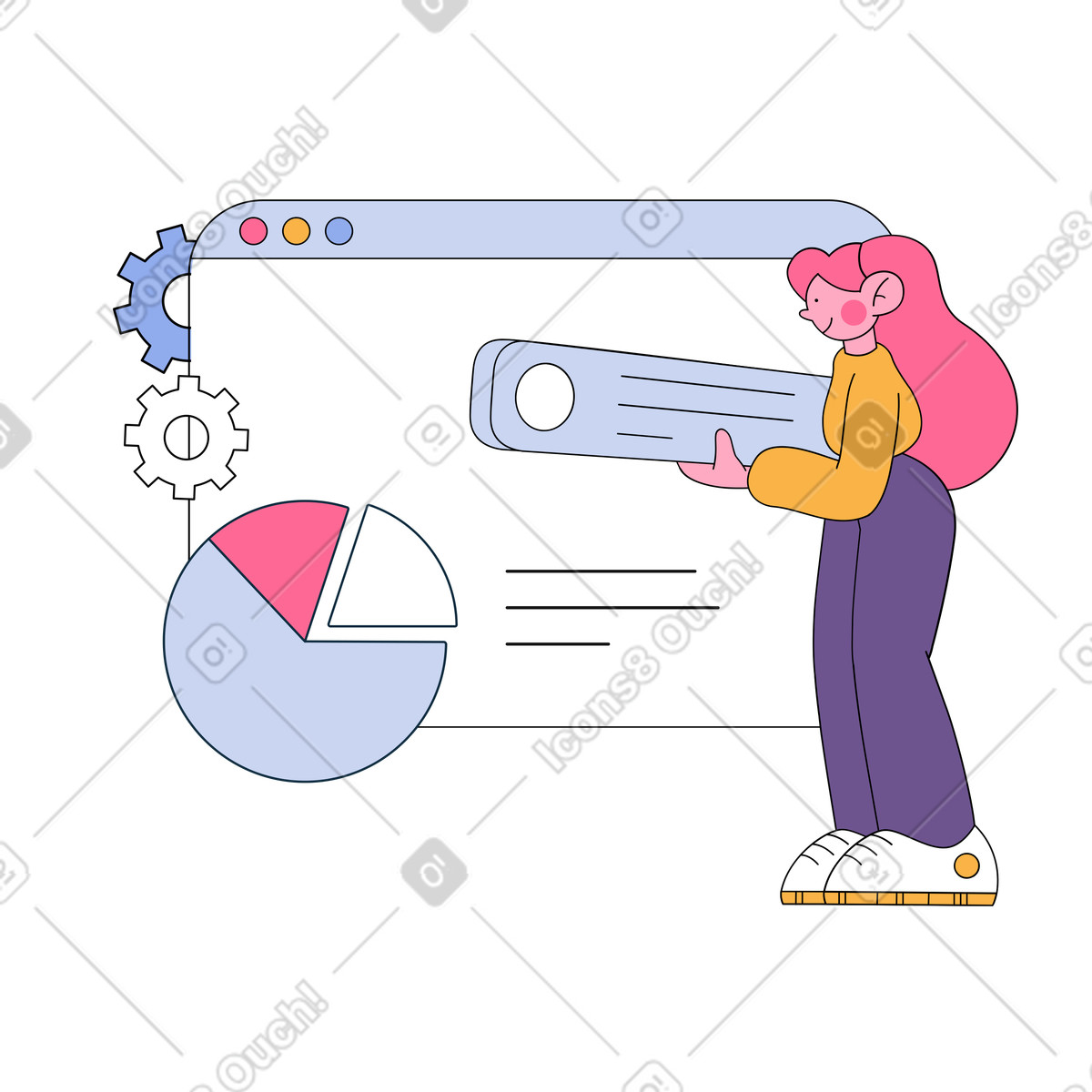Digital marketing strategy planning, metrics and performance review illustrazione in stile Bloom scarica in PNG, SVG