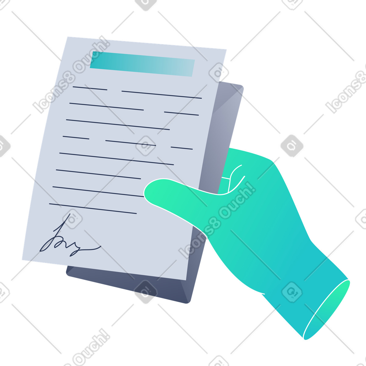Hand hält dokument und brief-Illustration im Lucent-Stil als Download in PNG, SVG
