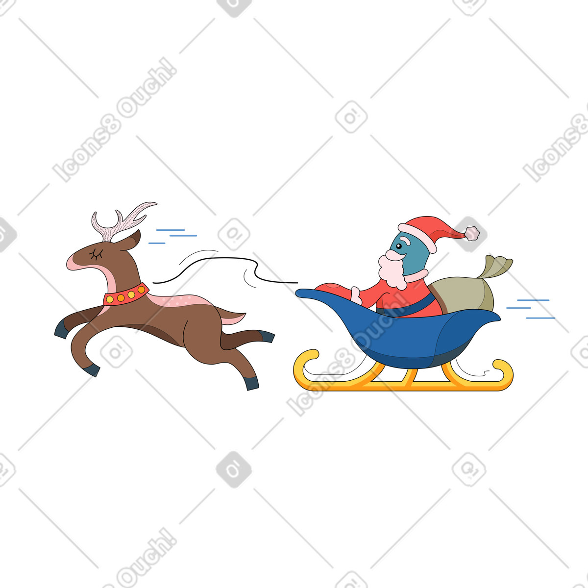 Babbo natale in sella a una slitta illustrazione stile Surr scarica PNG, SVG