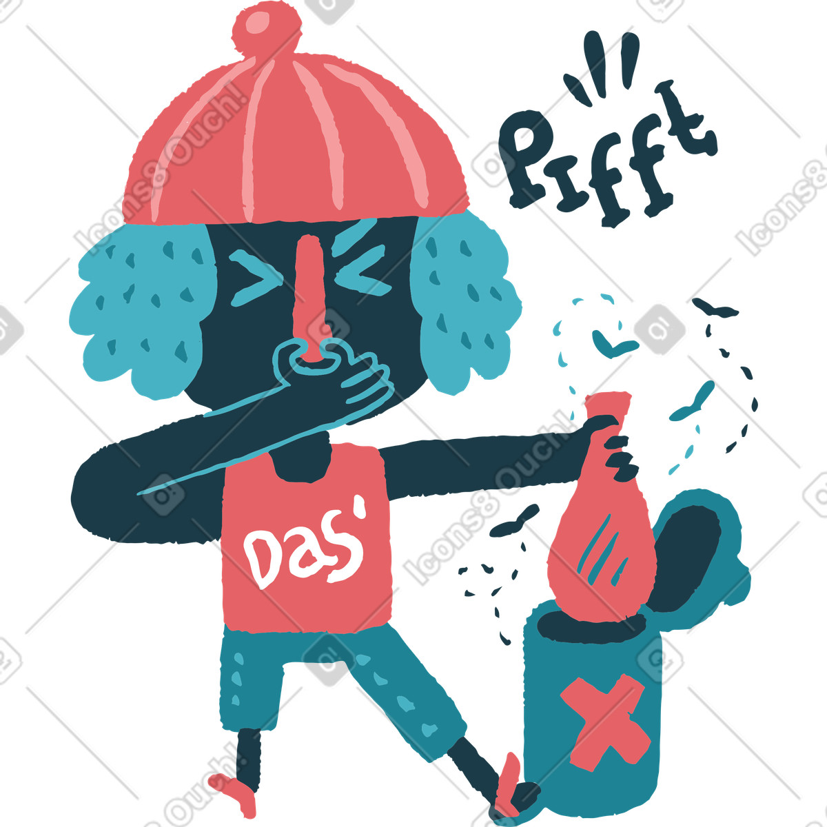 Disgusted man taking out trash illustration in Flamenco style download in PNG, SVG