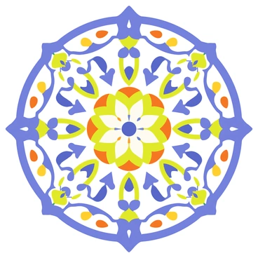 A circular mandala featuring intricate, symmetrical patterns in vibrant colors. The design includes interlocking shapes and flowing lines that create a harmonious appearance. Each segment of the mandala is filled with distinct motifs, such as flowers, geometrical shapes, and abstract designs, radiating from the center outward. The colors used are a blend of blues, greens, and warm tones, creating a visually appealing contrast that enhances the sense of balance within the mandala.