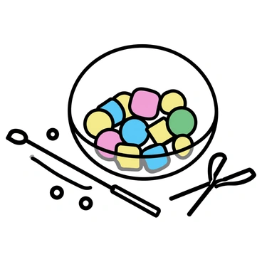 A crafting bowl made of clear glass, filled with an assortment of colorful beads in various shapes and sizes. The beads include round, square, and oval shapes, featuring bright colors like red, blue, green, and yellow. The bowl is placed on a wooden table, with a few loose beads scattered around it. A pair of jewelry-making tools, such as pliers and wire, are positioned nearby, creating a scene focused on the art of jewelry making.