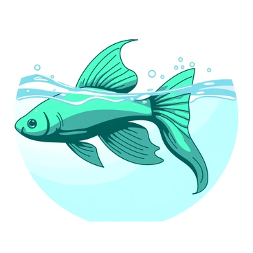 A teal betta fish is swimming gracefully through clear water, creating arcs of vibrant colors as it moves. The fish's fins are flowing elegantly, leaving behind trails of light that resemble a spectrum of rainbow hues. The water around the betta is disturbed slightly by its movements, with small bubbles rising to the surface. In the background, soft waves ripple gently, enhancing the dynamic motion of the betta fish as it explores its aquatic environment.