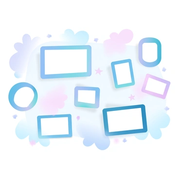 A wall is decorated with several colorful frames showcasing children's drawings. The frames are in various shapes and sizes, including rectangles and circles, each painted in bright pastel colors. The drawings inside the frames feature a range of subjects, such as animals, flowers, and whimsical scenes. Some frames are arranged in a grid pattern, while others are staggered for a more playful look. The background of the wall is painted in a soft pastel hue, adding to the cheerful atmosphere. A few small decorative elements, like stars and hearts, are scattered around the frames, enhancing the playful theme.
