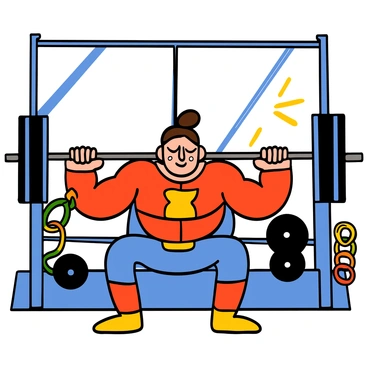 A superhero with a muscular build and a vibrant costume featuring a red and blue color scheme is in a training montage. The superhero is squatting with determination, focusing on their form. Sweat glistens on their forehead as they push through each repetition, showcasing their strength and discipline. In the background, various training equipment like weights and resistance bands are visible. Sunlight streams in through a large window, illuminating the scene and highlighting the superhero's commitment to preparing for their next mission.