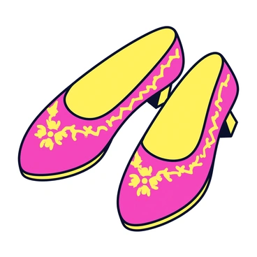 A pair of Indian wedding shoes adorned with intricate designs. The shoes have a traditional jutti shape, featuring vibrant colors like deep red and gold. The intricate patterns include floral motifs and delicate golden embroidery. The shoes are set against a simple white background, emphasizing their detailed craftsmanship. Each shoe has a slightly pointed toe and a soft, curved silhouette. The light catches the embellishments, showcasing the shimmer of the gold thread.