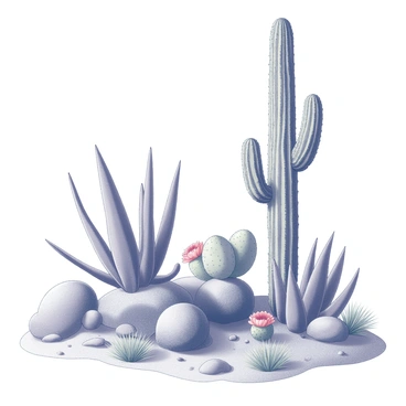 A depiction of resilient desert plants, showcasing their unique adaptations.