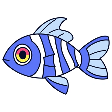 A close-up illustration of zebrafish eyes, showcasing their large, bulging shape with vibrant colors and intricate patterns. The eyes are detailed with a glossy surface reflecting light. Surrounding the eyes are the delicate scales of the zebrafish, shimmering in shades of blue and silver, arranged in overlapping rows. The texture of the scales is visible, highlighting their smoothness and sheen.