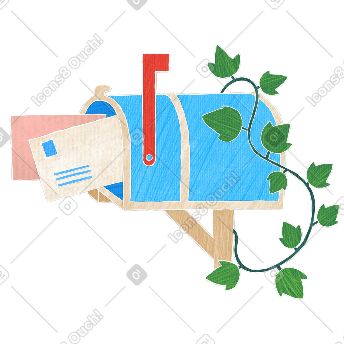 Ilustración Enviar un mensaje al buzón azul en estilo Crafty a descargar en PNG y SVG