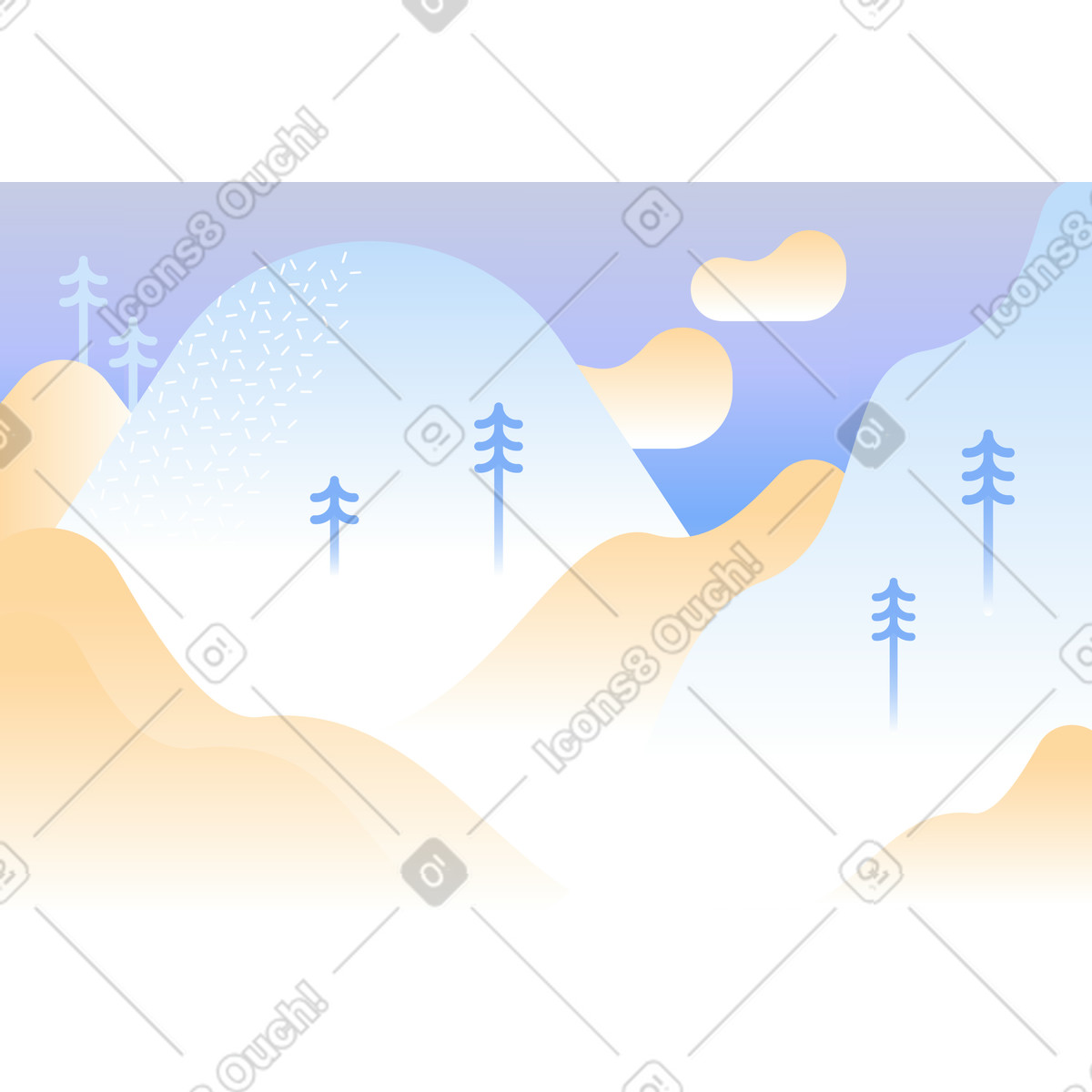 언덕과 나무가 있는 배경 illustration in Marginalia style download in PNG, SVG