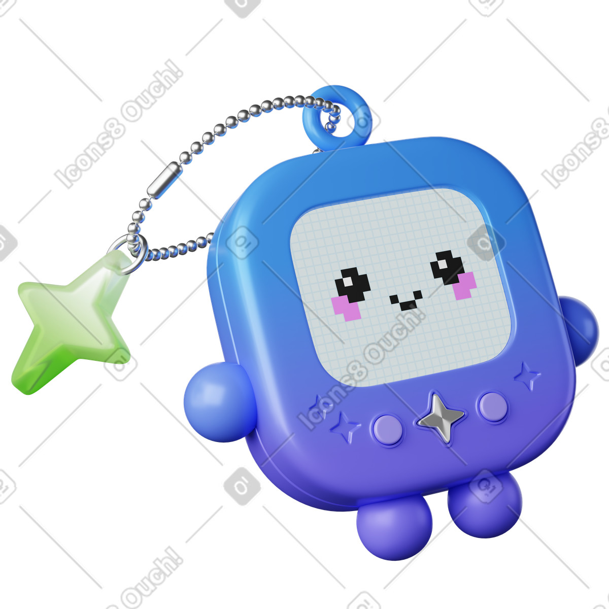 Chatbot companion device keychain with cute pixel expression display-Illustration im 3D Plastic-Stil als Download in PNG, SVG