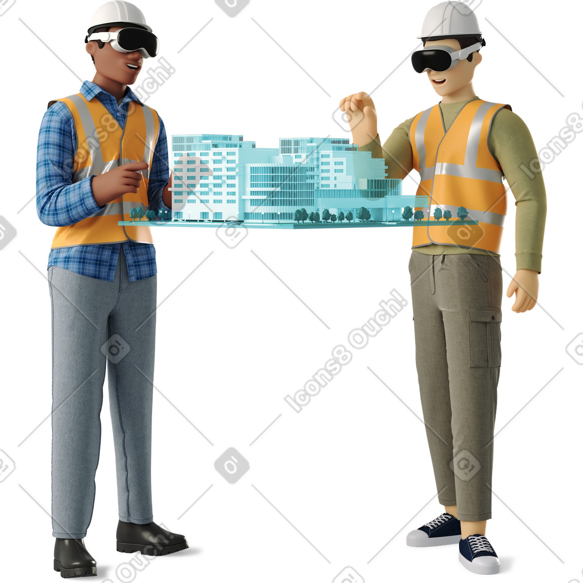 下载 3D Business 风格的 Builders in vr glasses 插画，支持 PNG、SVG 格式