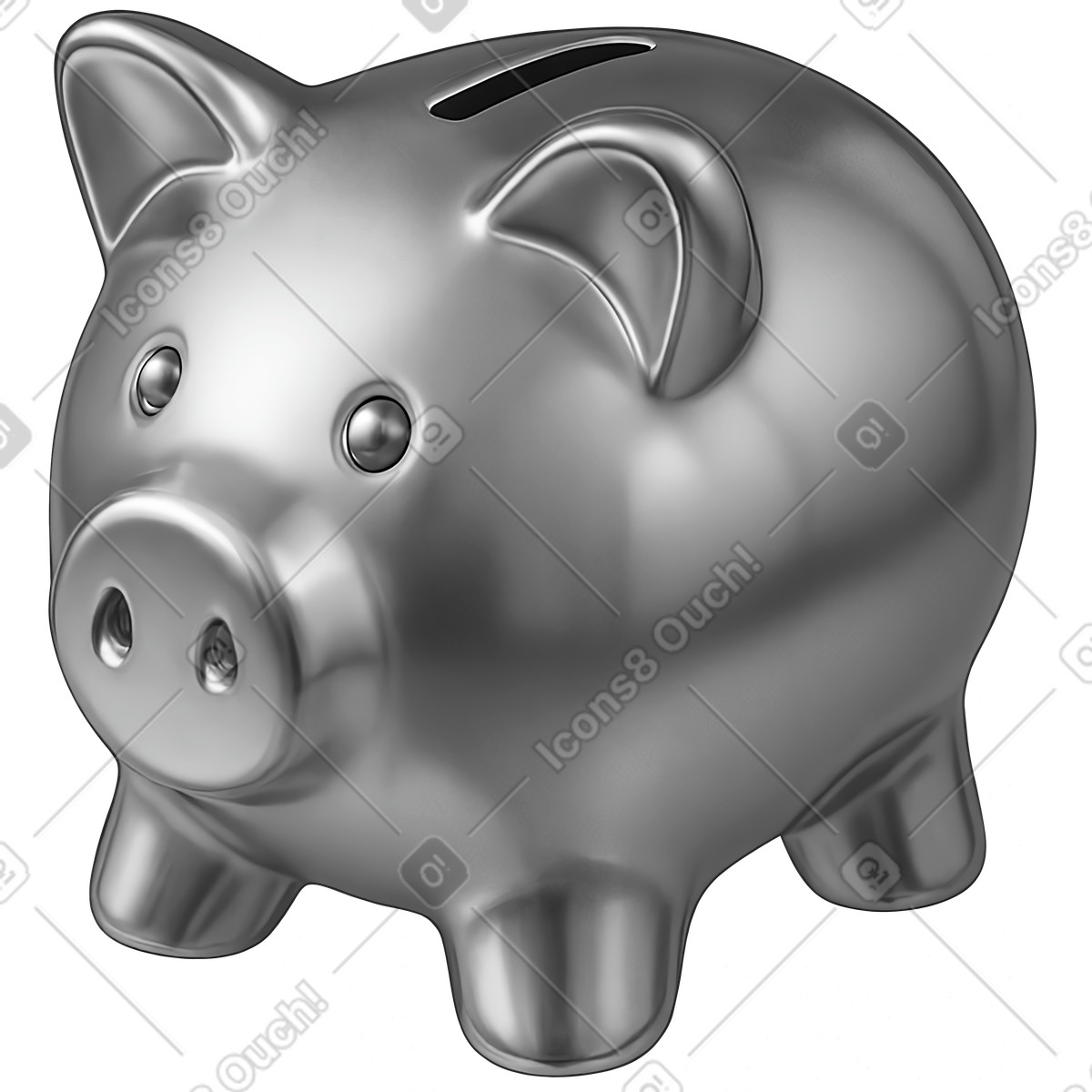 Silbernes sparschwein-Illustration im Chromed-Stil als Download in PNG, SVG