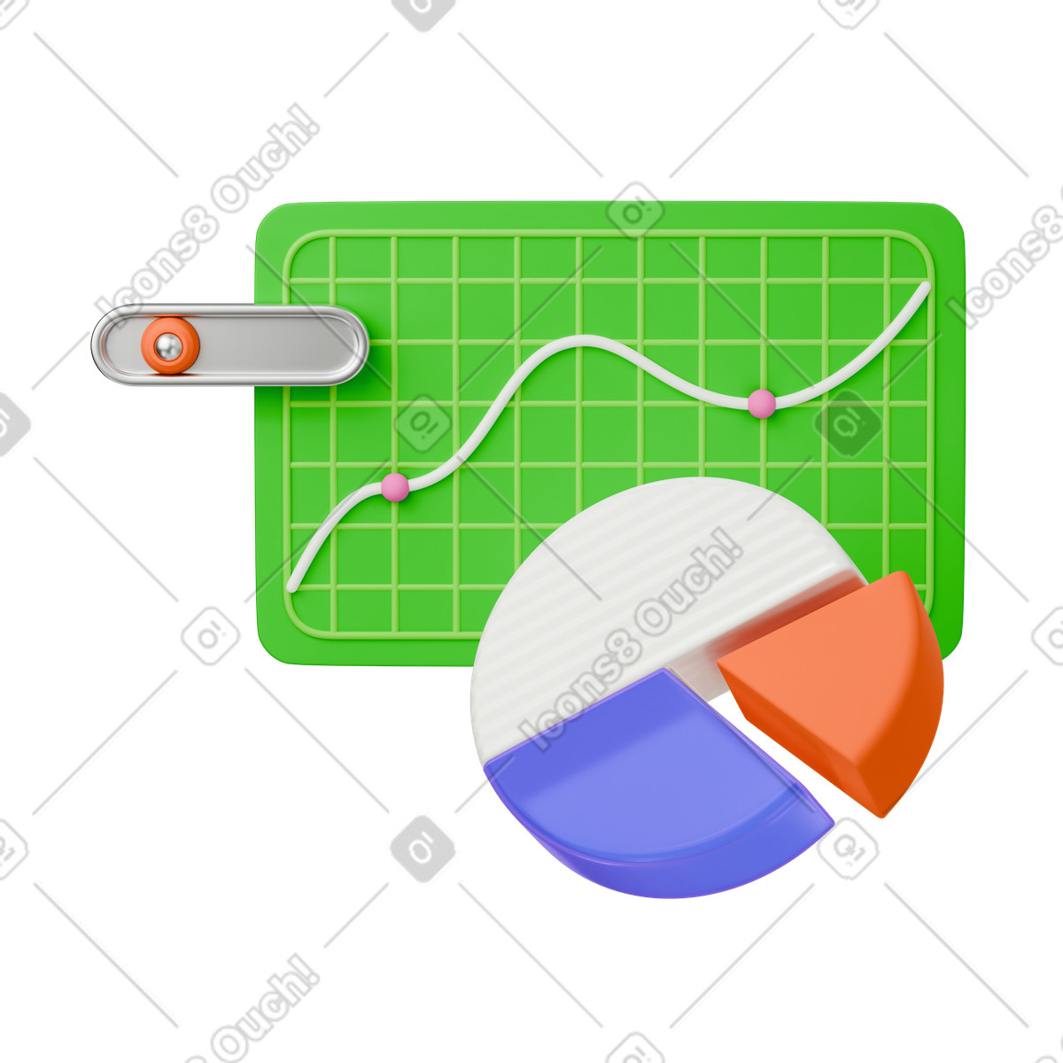 Data analytics with pie chart illustration in 3D Stickle style download in PNG, SVG