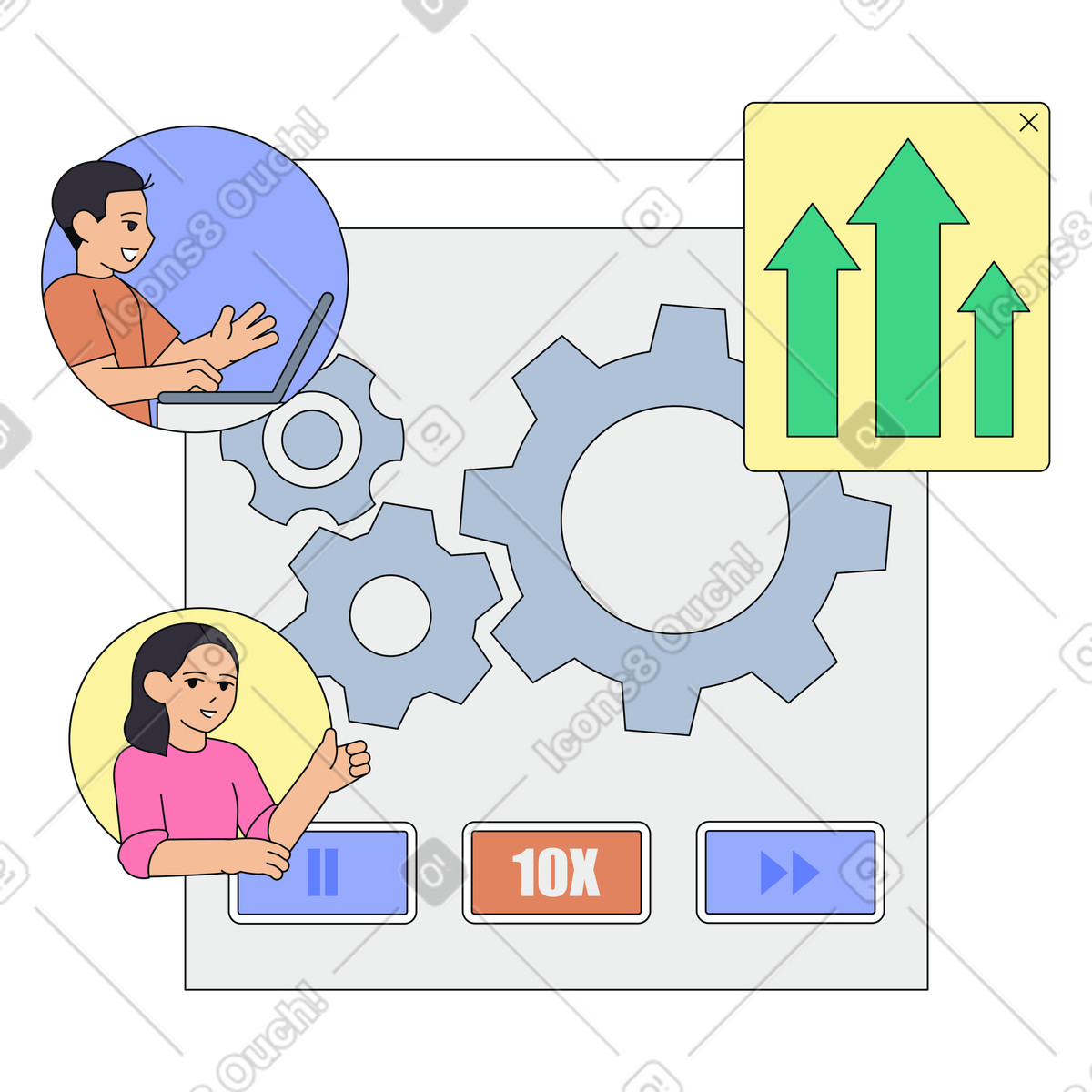 Colleagues managing automated system, Workflow automation for team efficiency illustration in Teko style download in PNG, SVG