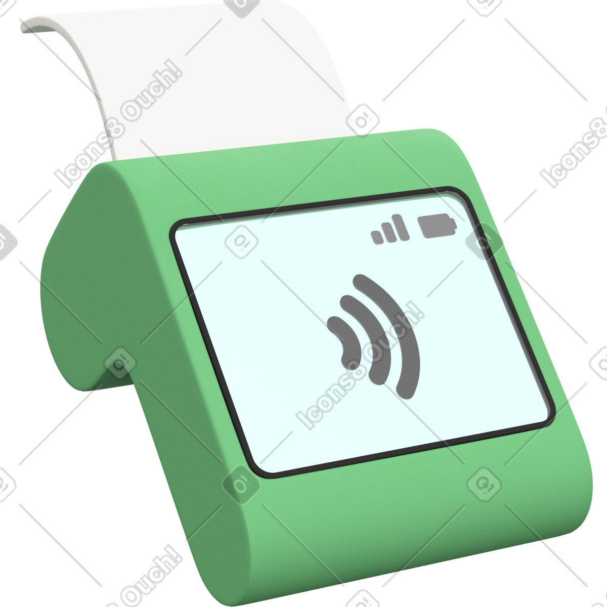 Green POS terminal with receipt for contactless payment-Illustration im 3D Grid-Stil als Download in PNG, SVG