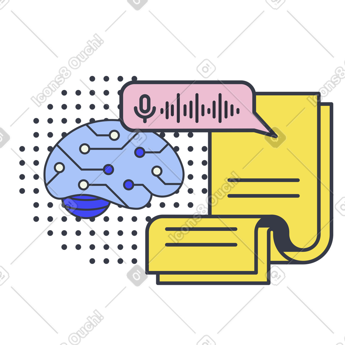 Ilustración Reconocimiento de voz archivos audio con ia en estilo Abstract a descargar en PNG y SVG