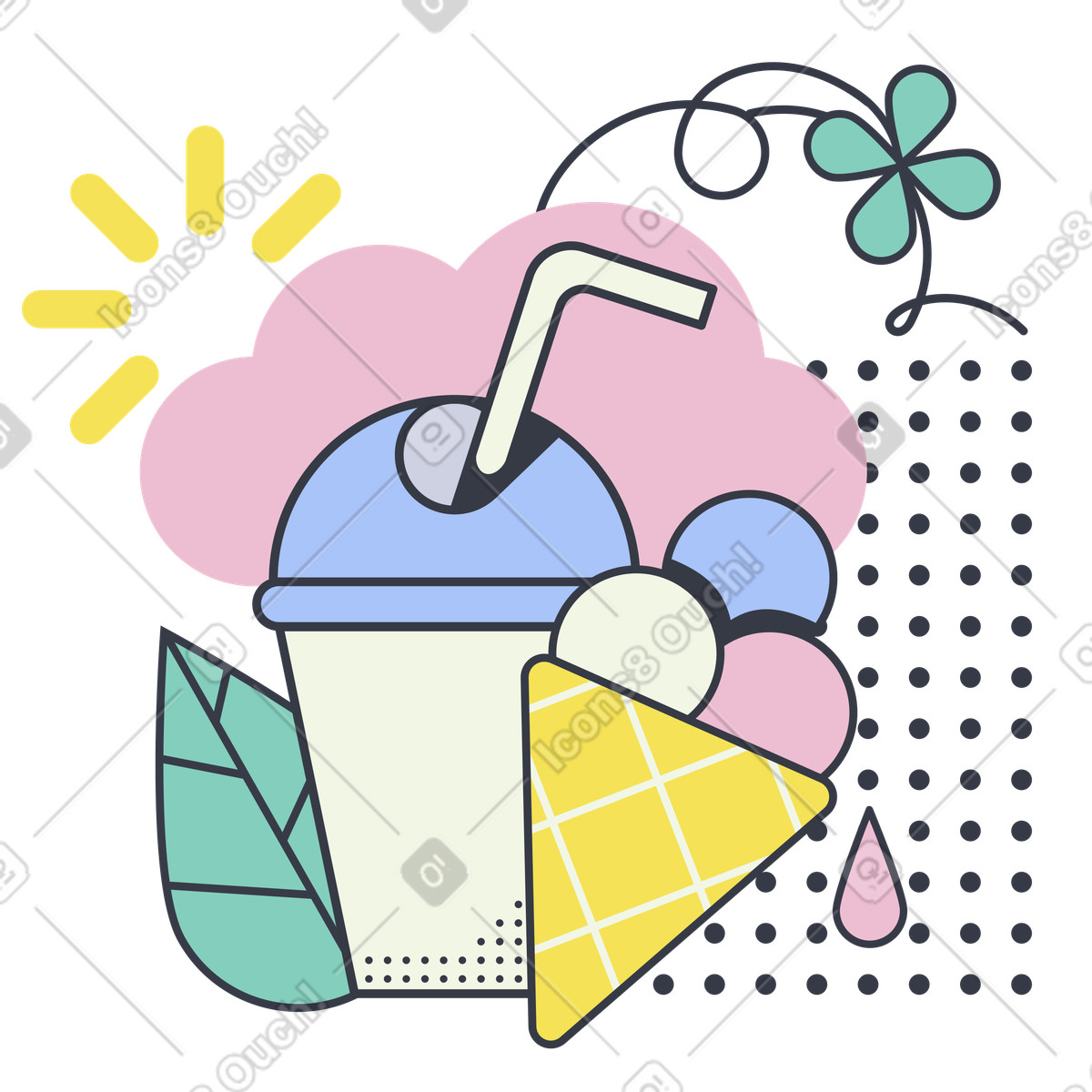 Summer treats: ice cream and milkshake illustration in Abstract style download in PNG, SVG