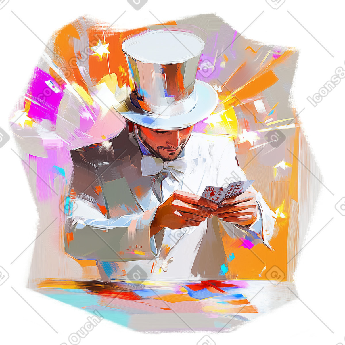 Oil painting of magician in top hat illustration Pictorial style download PNG, SVG