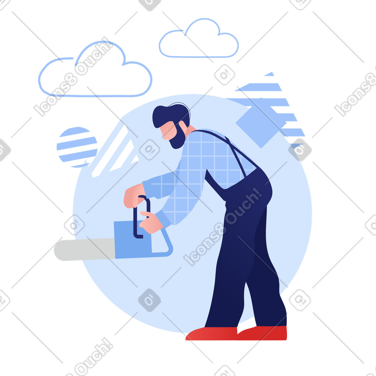 Taglialegna o taglialegna che aziona una motosega illustration in PNG, SVG