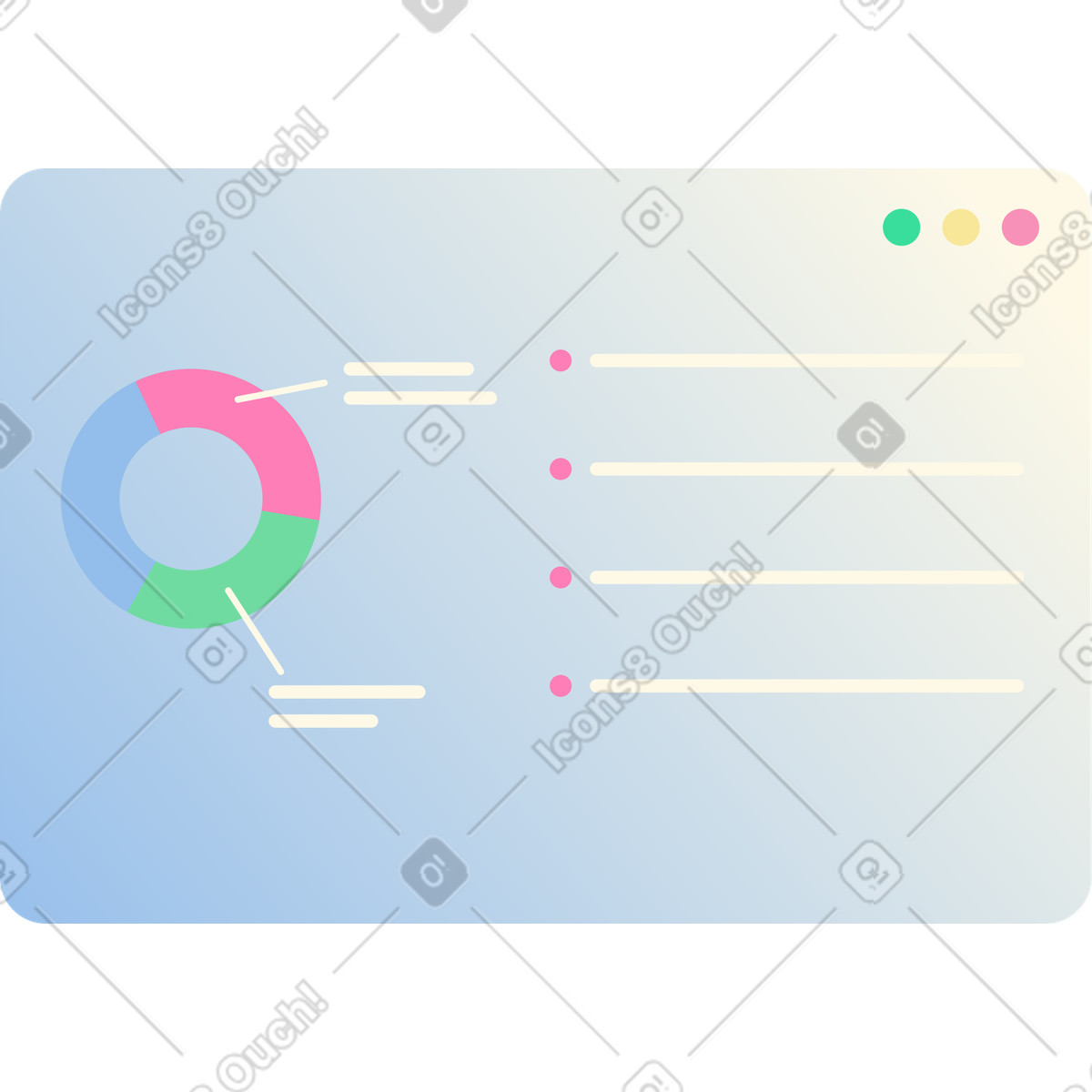 Browser with pie chart and list illustration in PNG, SVG