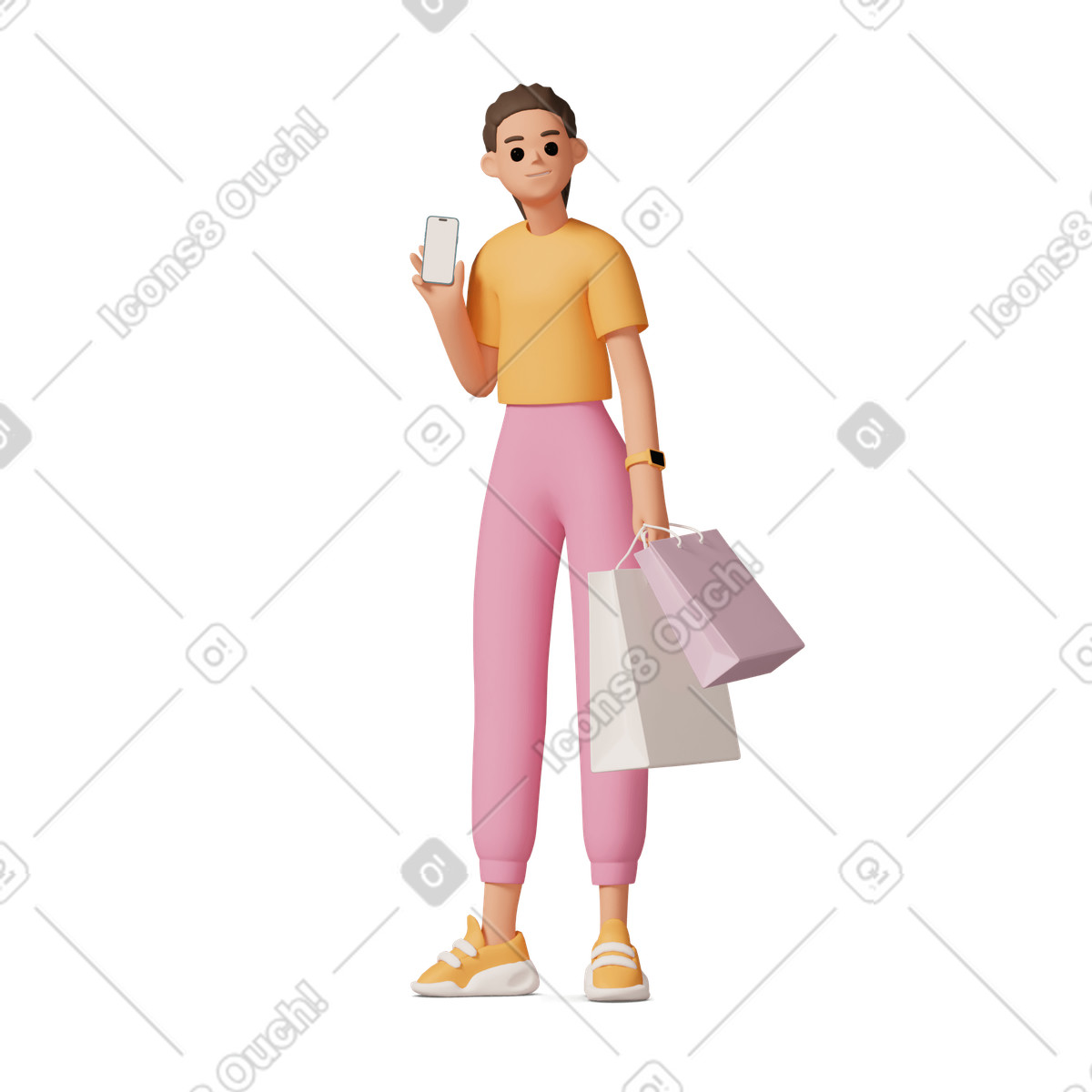 Girl holding shopping bags 1 illustration in 3D Casual life style download in PNG, SVG