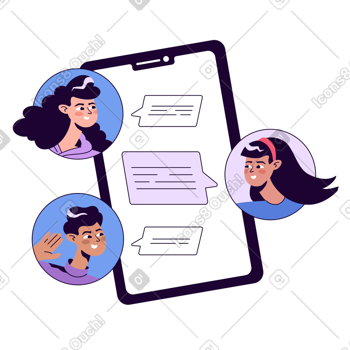 Illustration Les gens communiquent dans une discussion de groupe le style Martina à télécharger aux formats PNG, SVG