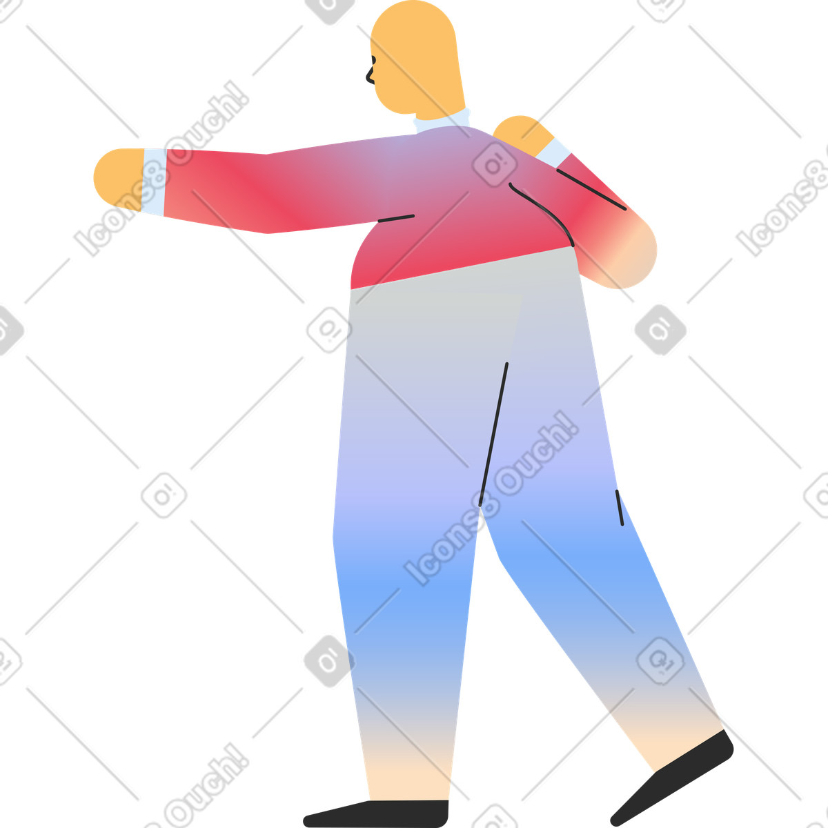 Illustration Adulte grassouillet pointant vers l'arrière dans le style Marginalia à télécharger aux formats PNG, SVG