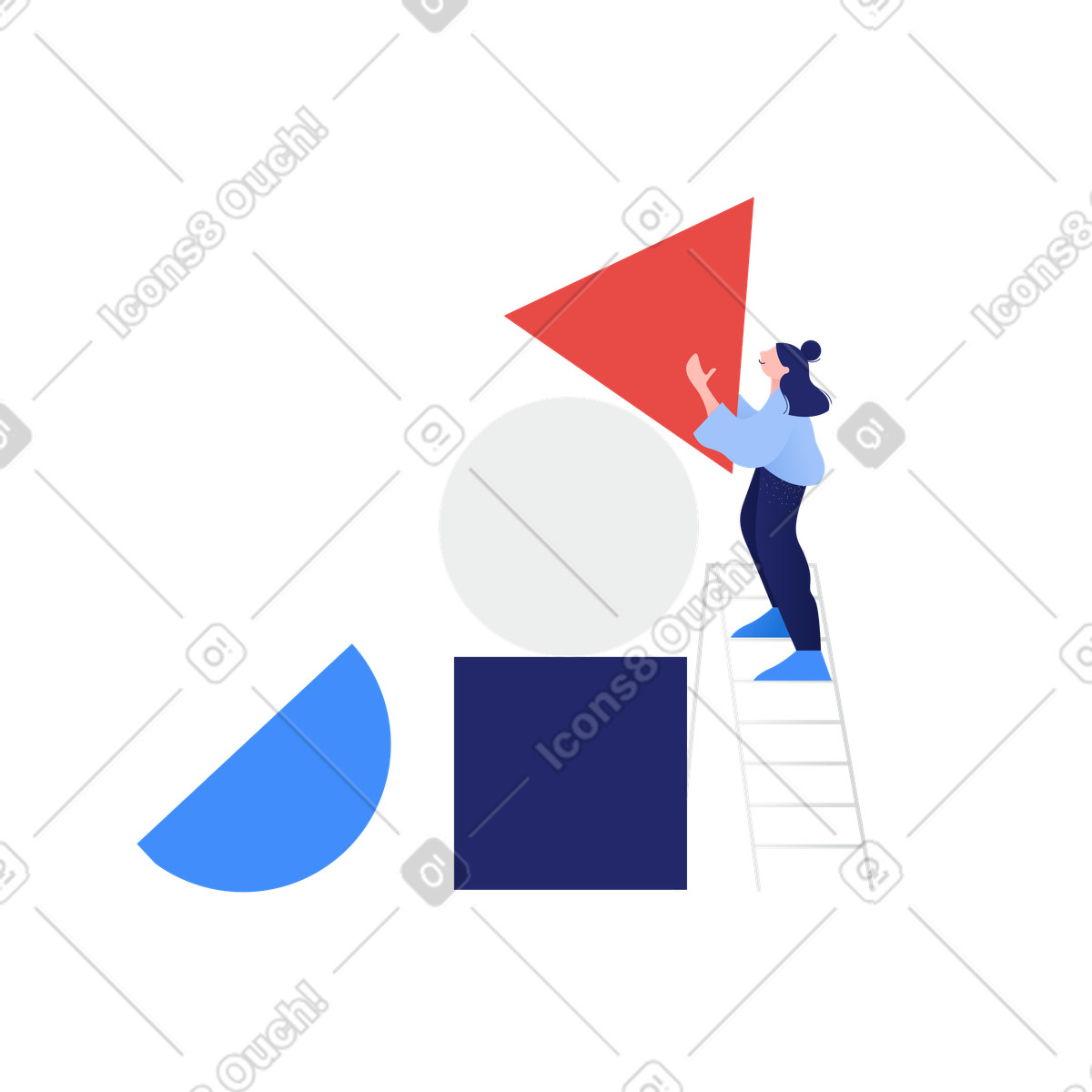 下载 Clip 风格的 站在梯子上堆放物品的女人 插画，支持 PNG、SVG 格式