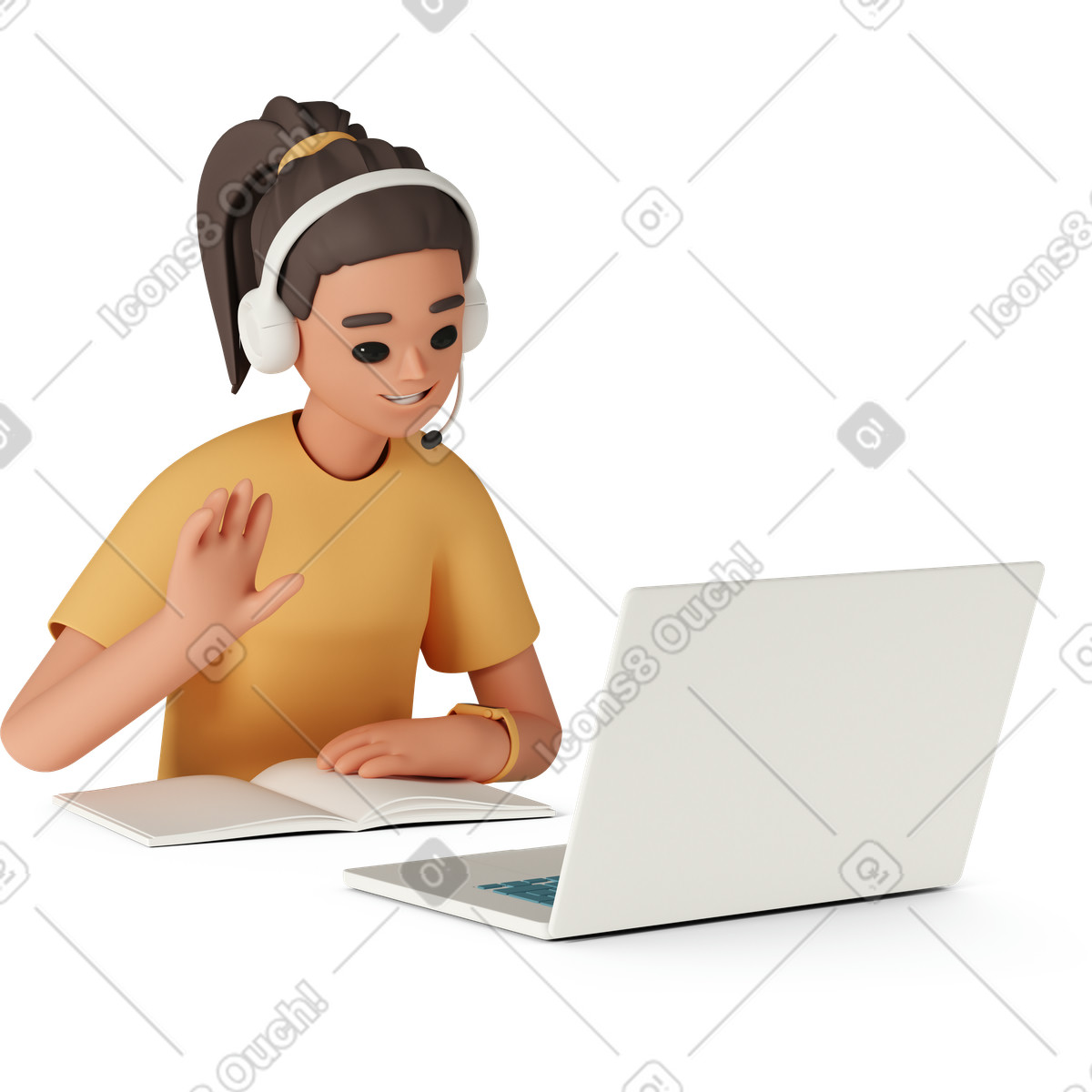 3D Casual life スタイルの Woman in online meetings のイラストをPNG、SVG形式でダウンロード